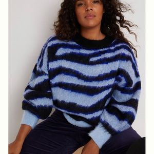Anthropologie Striped Eyelash Sweater Fuzzy